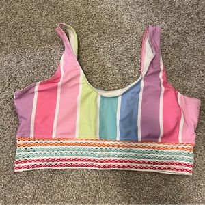 SHEIN rainbow multicolored striped bikini swimsuit top